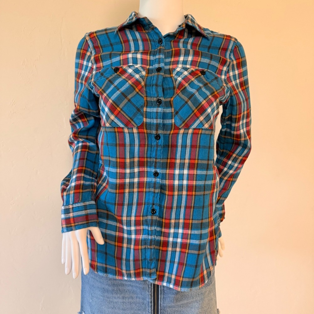 Denim & Supply Ralph Lauren Women's Utility Plaid Linen Cotton Shirt Blue Red S‎